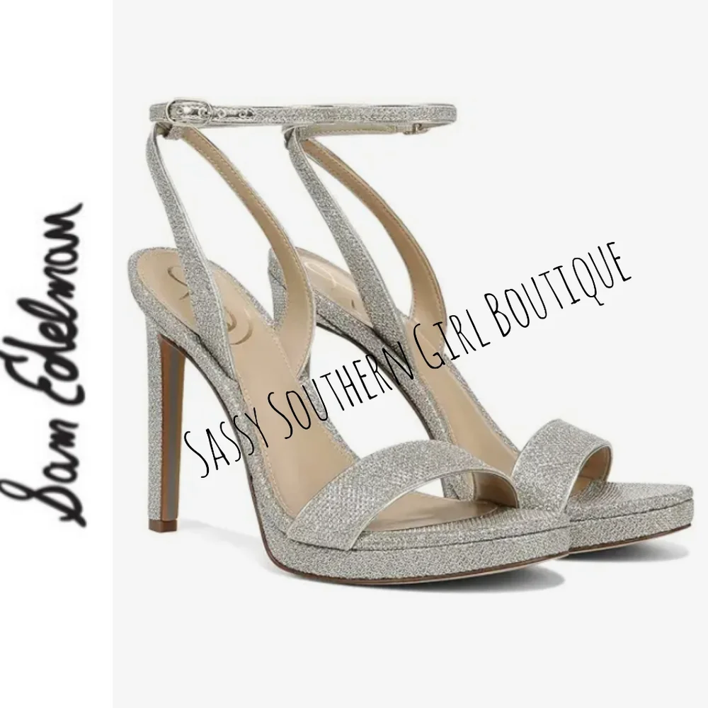 ⭐🆕Shimmer Sam Edelman jute metallic ankle strap heels